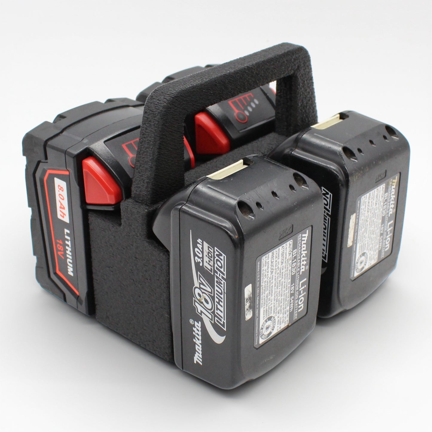 4 Slot Battery Caddy Carrying Holder Compatible w Milwaukee M18 & Makita 18V