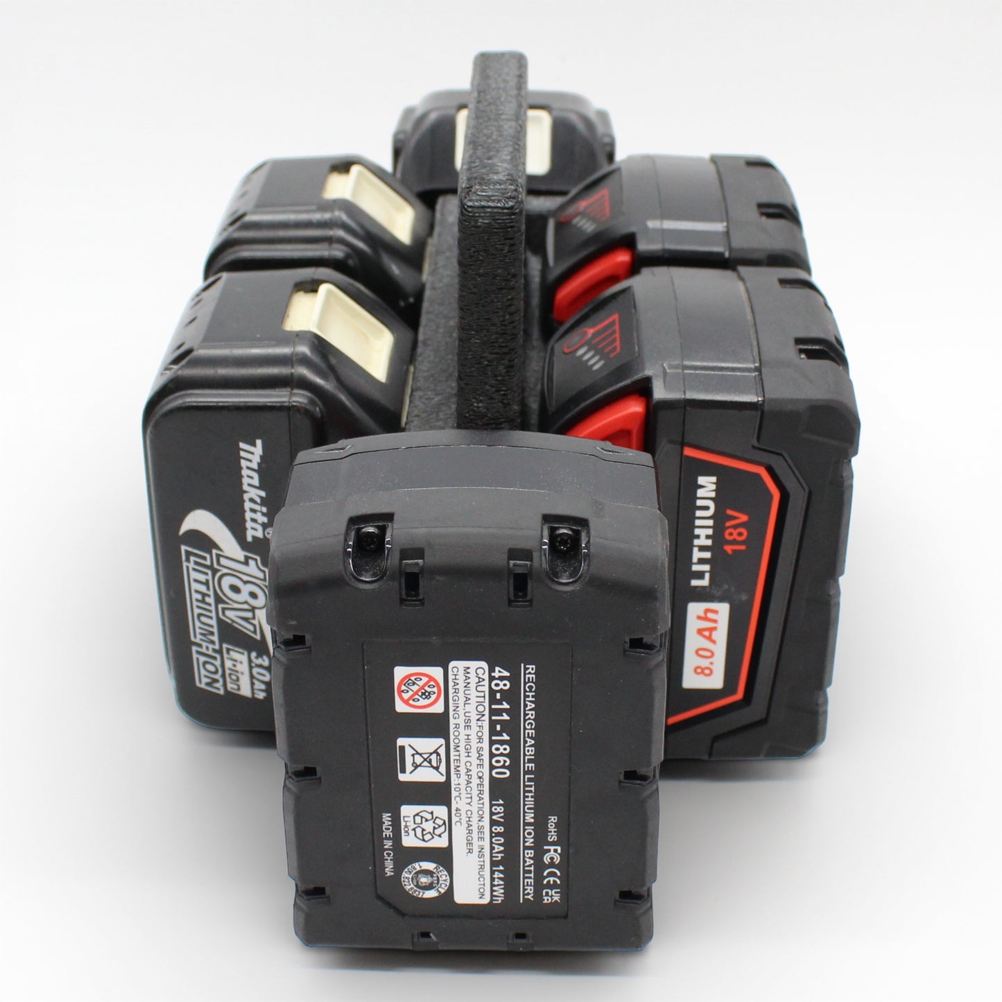 6 Slot Battery Caddy Carrying Holder Compatible w Milwaukee M18 & Makita 18V